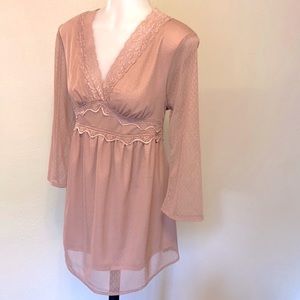 Suzanne Betro NWT V-Neck 3/4 Sleeve Tunic Pink L